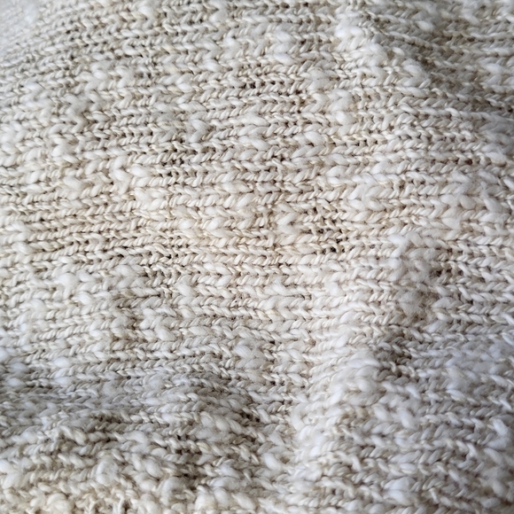 Au contraire vintage tan knit crochet lace flower front crew neck sweater Sz M - Picture 11 of 16